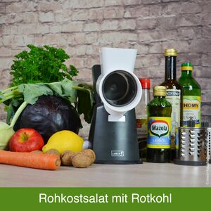 Rohkostsalat-Zutaten auf einen Blick. Hergestellt mit der Lurch Trommelreibe Base & Soul.