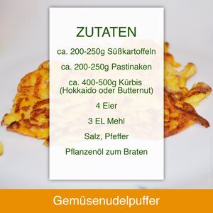 Zutaten für Gemüsenudelpuffer.